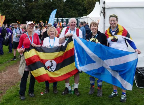 uphill kiltwalkers at the finish