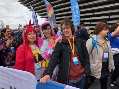 tartan unicorns at the kiltwalk start