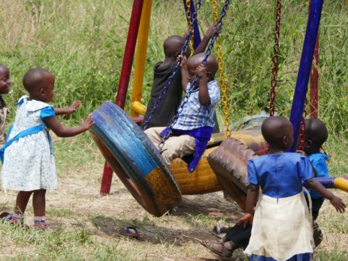 tyre swings in kindergarten playground