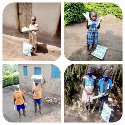 uphill pupils receiving soap and food aid during the COVID pandemic