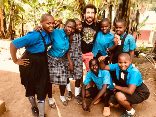 Uphill Junior School pupils with a volunteer