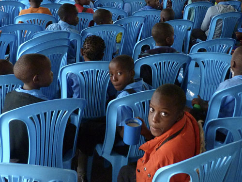 children in the new school hall