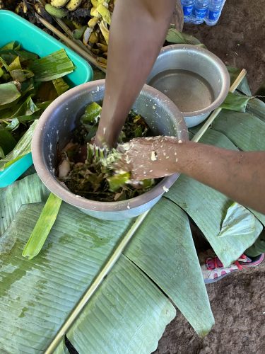 Making banana juice at rest in banana
