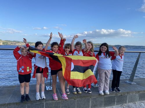 Newport Rainbows celebrating their walk across the Tay Road Bridge