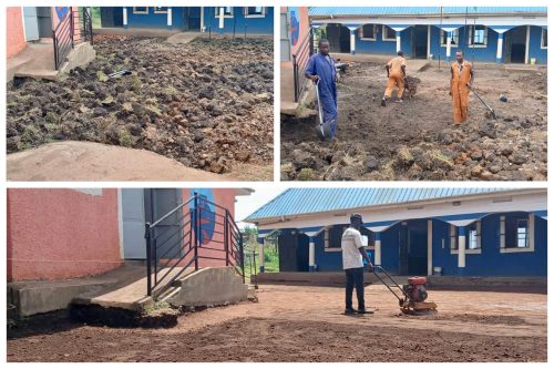 Creating new ground levels before laying paving at uphill junior school